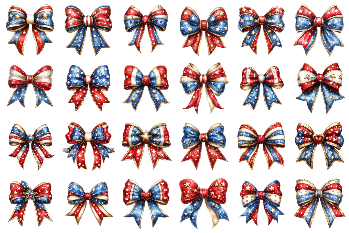 Whimsical Patriotic Bow Clipart, an Illustration by designcity5 (Photo 2 of 5)