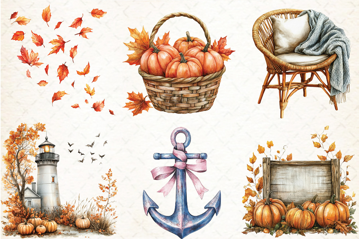 Watercolor Coastal Autumn Clipart, an Illustration by Libby Wishes (Photo 2 of 9)
