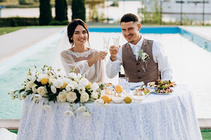 portrait of the newlyweds at the presidium, a Photo by Weddings, People, Travel