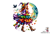 10 Colorful Autumn Witch PNG with Mo, an Illustration by Clipart Bloom (Thumbnail 2 of 11)