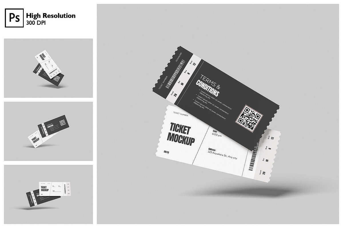 Event Ticket Mockup, a Merchandise Mockup by Gatamotion (Photo 1 of 5)