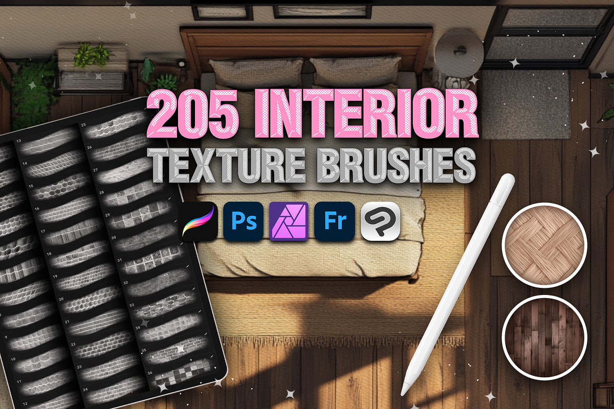Procreate Interior texture brushes, a Brush Add-On by Revabrush (Photo 1 of 7)