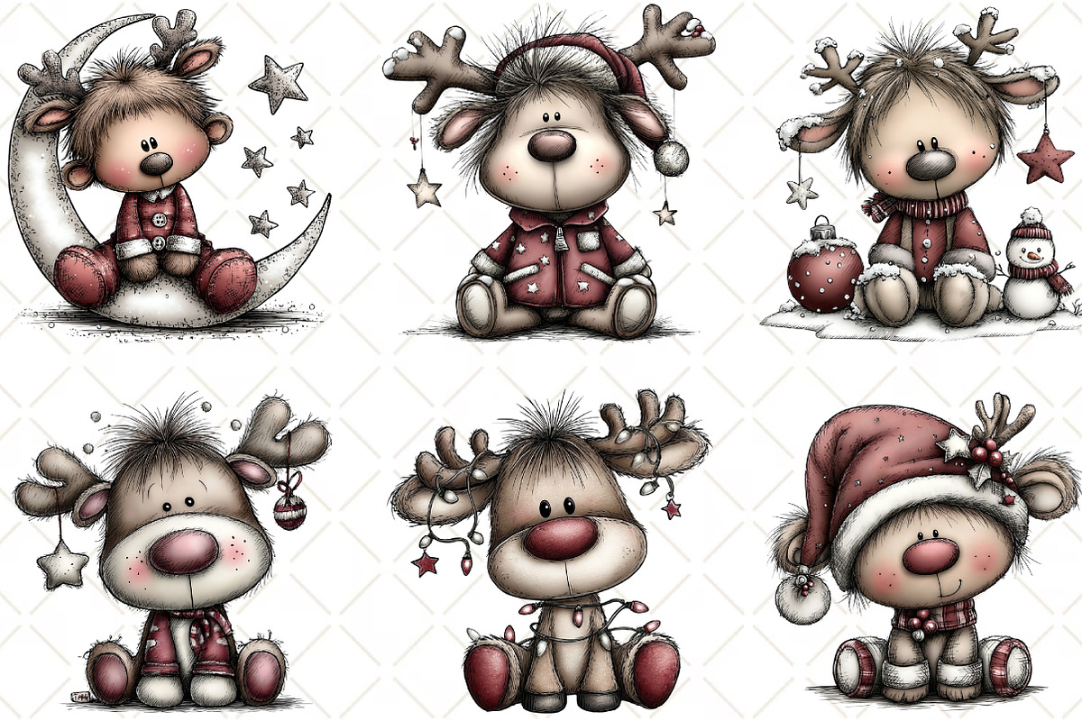 Quirky Christmas Reindeer Clipart, an Illustration by Black Bird Studio (Photo 5 of 6)