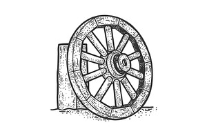 Wooden Cart Wheel Sketch Vector