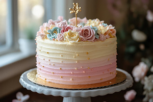 Pretty pastel ombre cake with butter, a Food & Drink Photo by Pixeness Studio