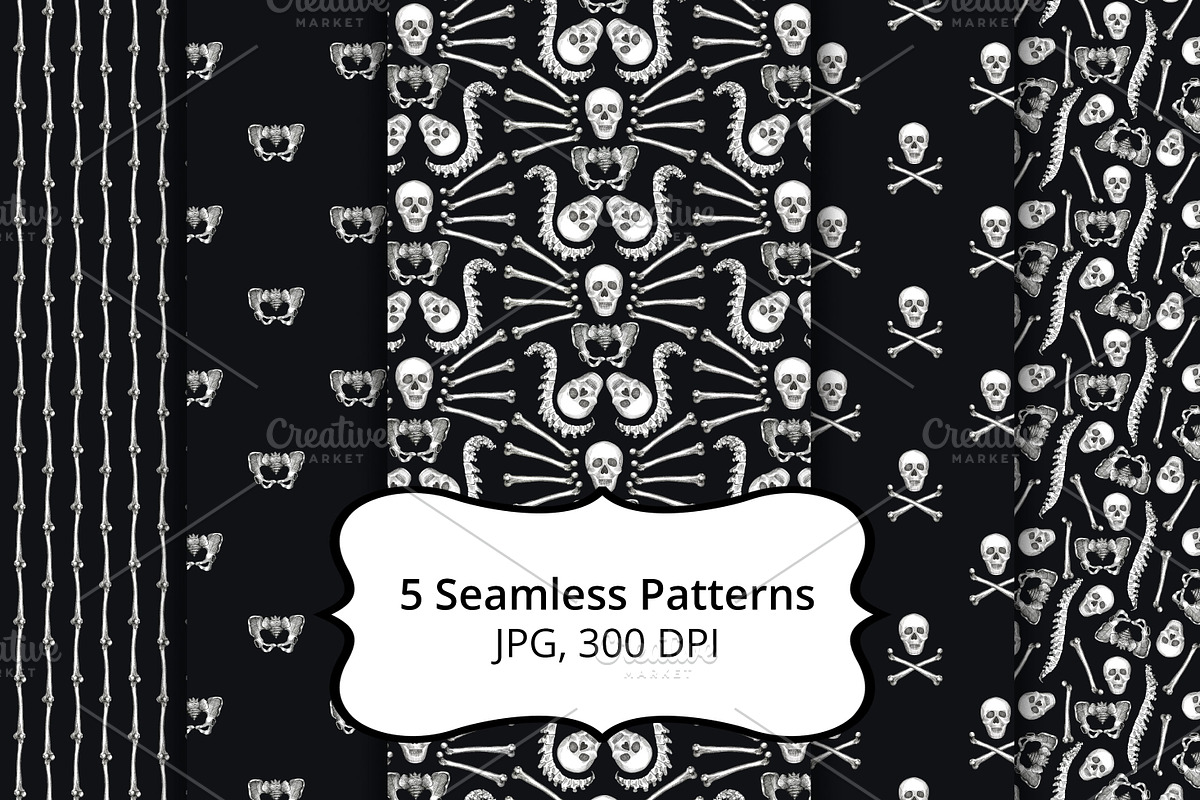 Skull & Bones Patterns + Clipart, a Pattern Graphic by Sveta Aho (Photo 3 of 5)