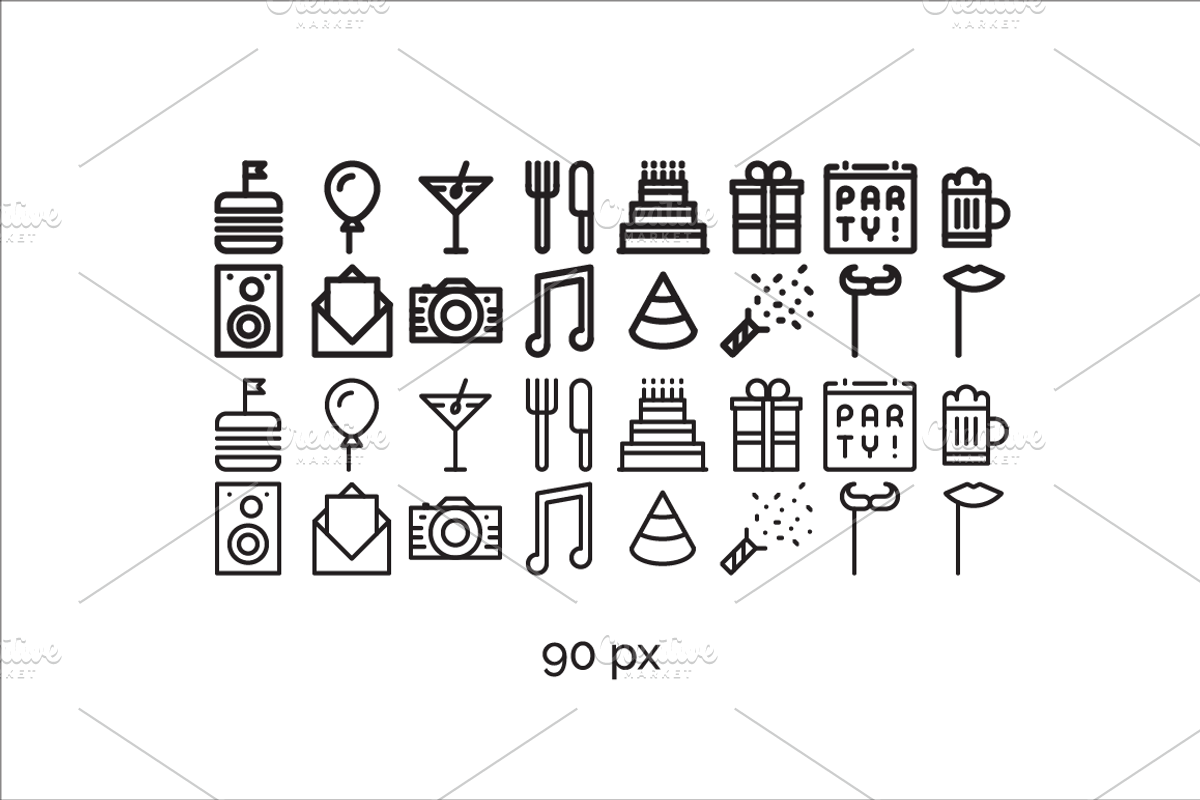 16 Party Icons + Seamless Pattern, an Outline Icon by chewkotski (Photo 4 of 6)