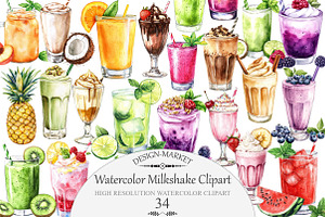 Watercolor Milkshake Clipart, an Illustration by Design Market