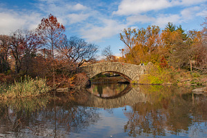 Stone arch bridge in autumn Central Park with reflection in pond, a Photo by Pictures for you!!!!!!!!!