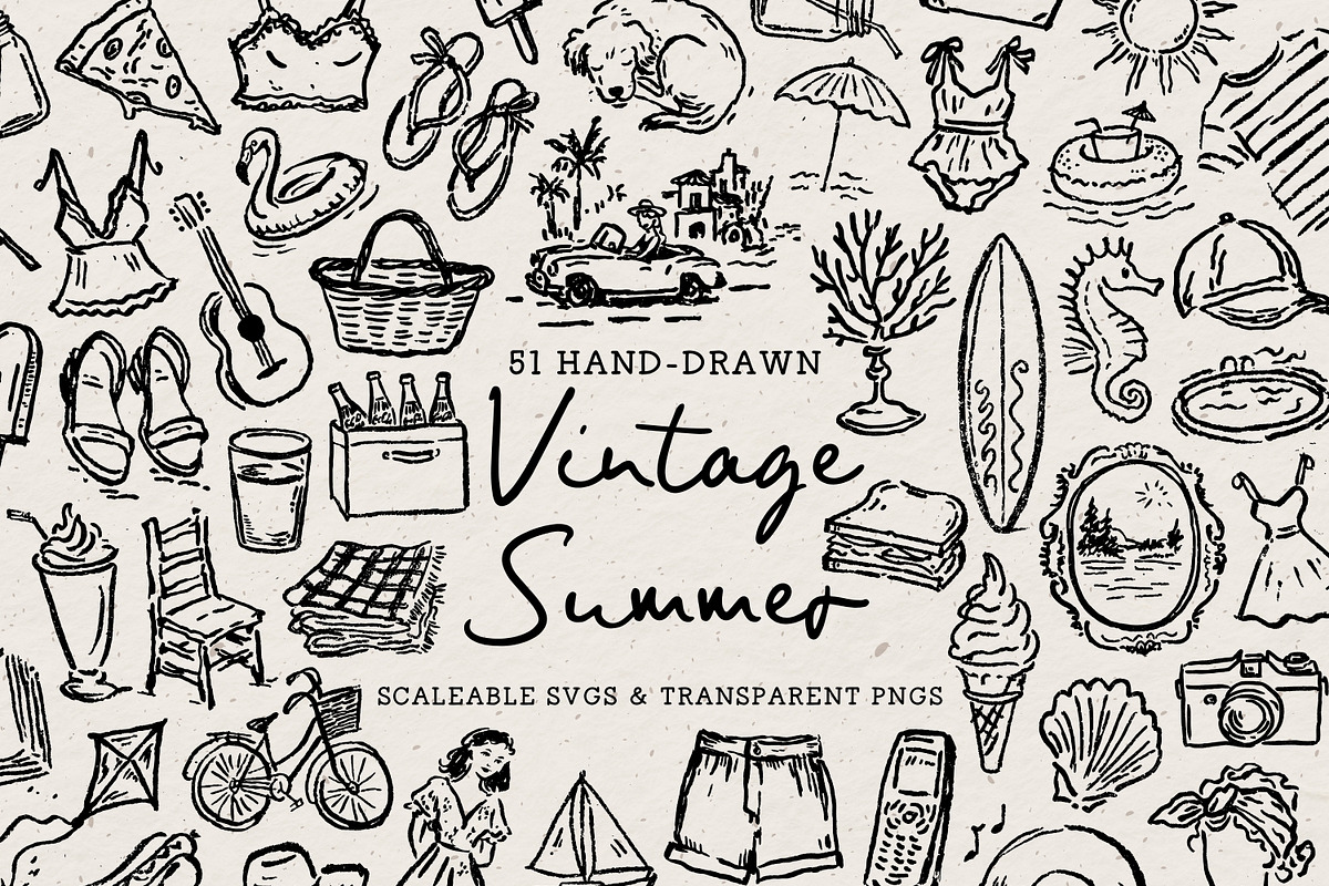 Vintage Summer Clipart, Beach Set, an Object Illustration by The October Creative (Photo 1 of 6)