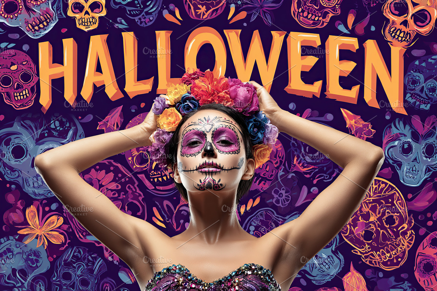Celebrating Halloween with decorating and face painting inspired by cultural tr, a Person Photo by AlyaAnd