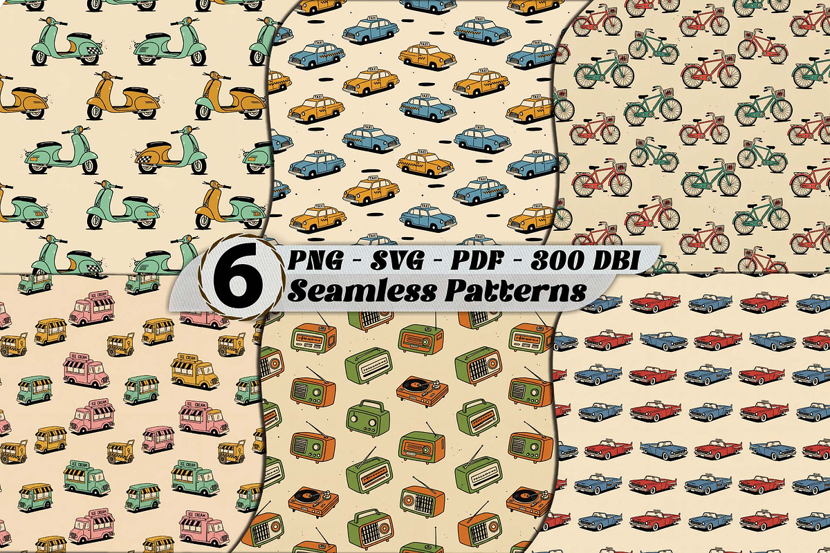 Mid-Century Retro Vehicles Patterns, a Pattern Graphic by one-touch (Photo 1 of 17)
