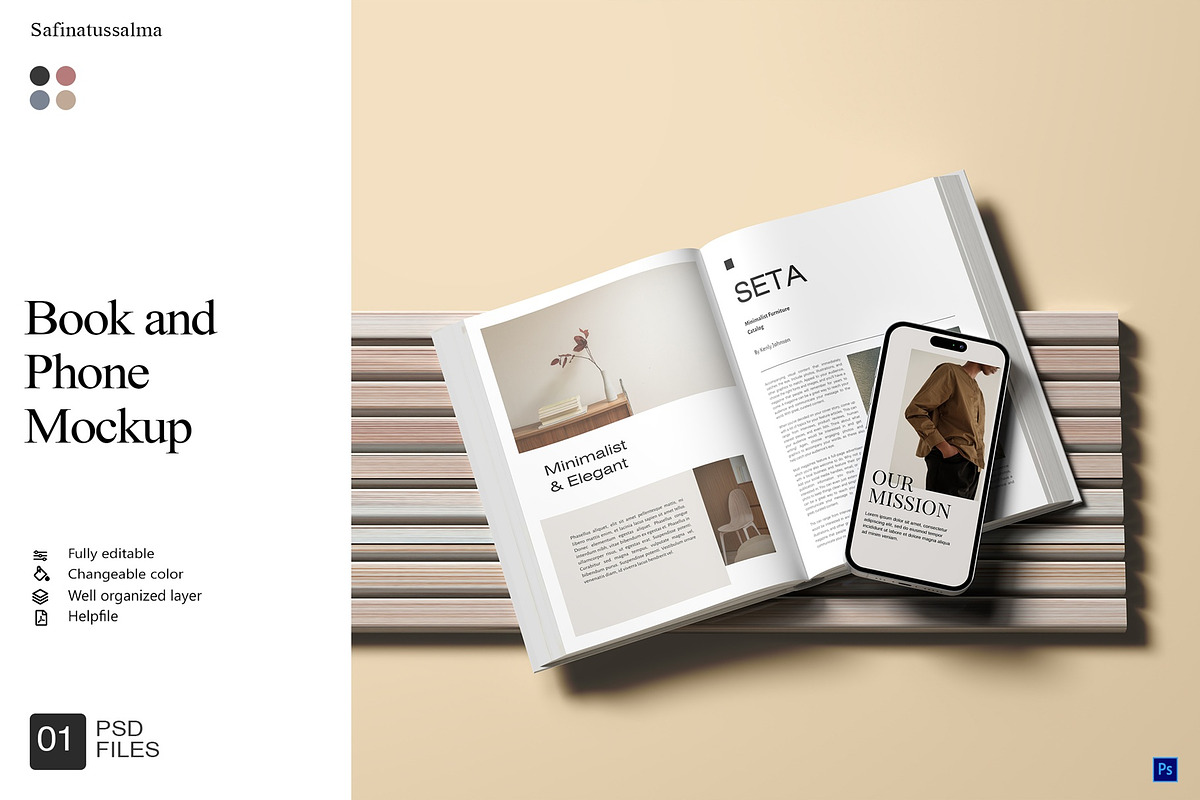 Book and phone mockup, a Product Mockup by Sweetdady (Photo 1 of 3)
