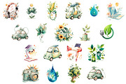 Watercolor Eco Energy Clipart Bundle, a Technology Illustration by InkyQueenArt (Thumbnail 4 of 5)