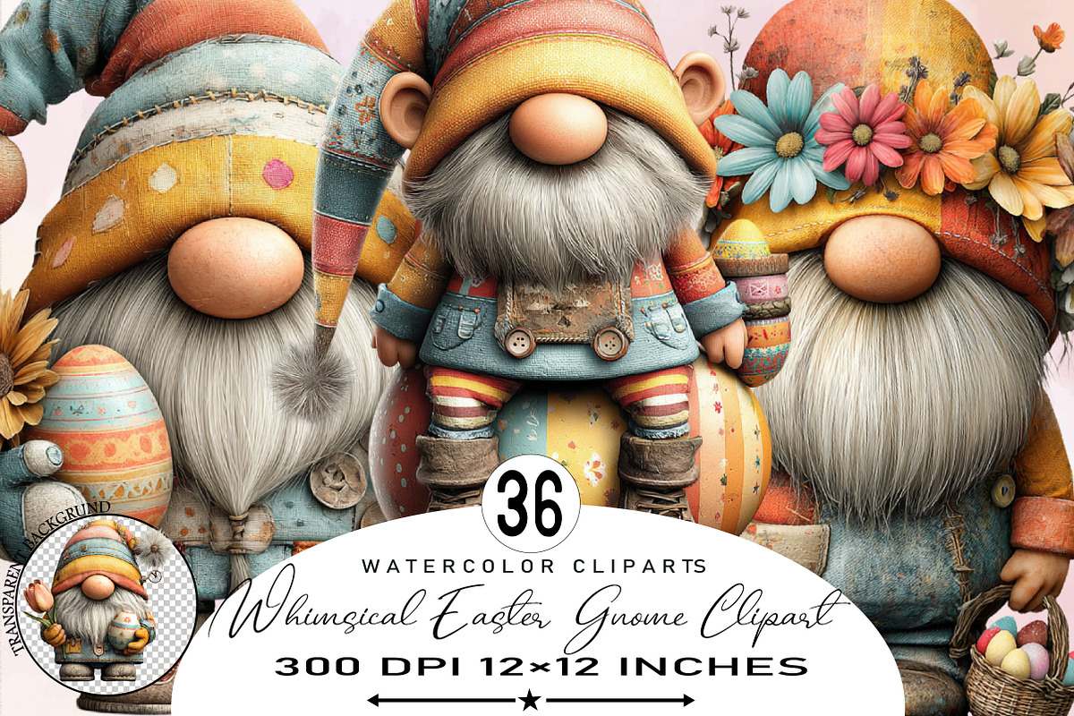 Whimsical Easter Gnome Clipart Bundl, an Illustration by SVGArt (Photo 1 of 7)