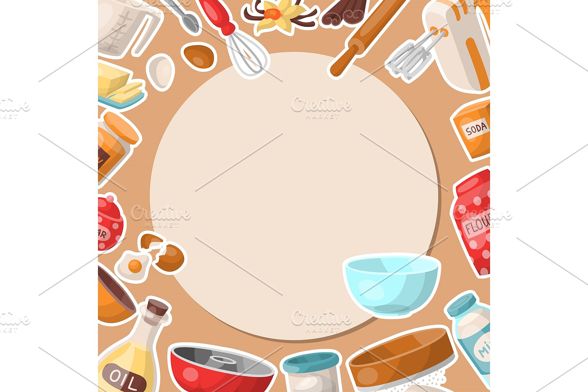 Baking cartoon tools round pattern, a Food Illustration by VectorsBang