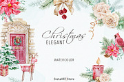 Watercolor Elegant Christmas Clipart, a Seasonal Illustration by SvetaArtStore (Thumbnail 1 of 8)