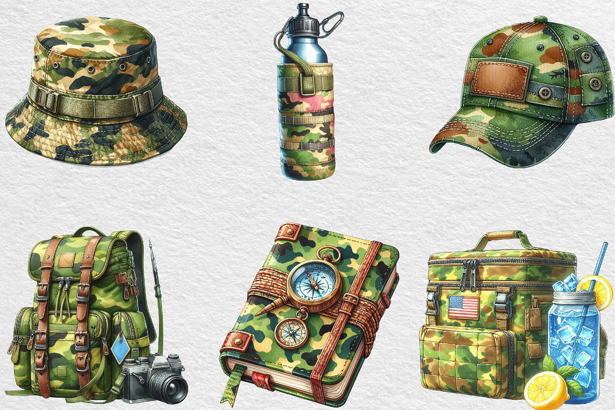 Watercolor Camouflage Summer Clipart, an Illustration by Black Bird Studio (Photo 7 of 7)