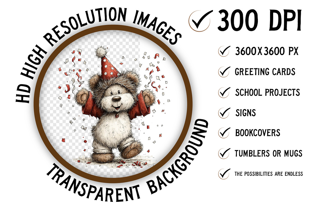 Whimsical Birthday Teddy Bear Clipar, an Illustration by Craft Nest (Photo 2 of 11)