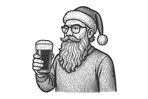 Hipster Santa Claus holding glass of, an Illustration by AlexArt