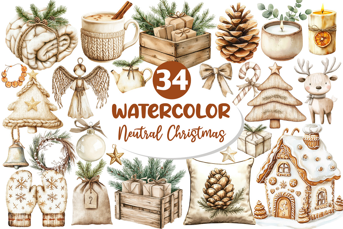Neutral Christmas Clipart Bundle, an Illustration by Dream Creation (Photo 1 of 7)