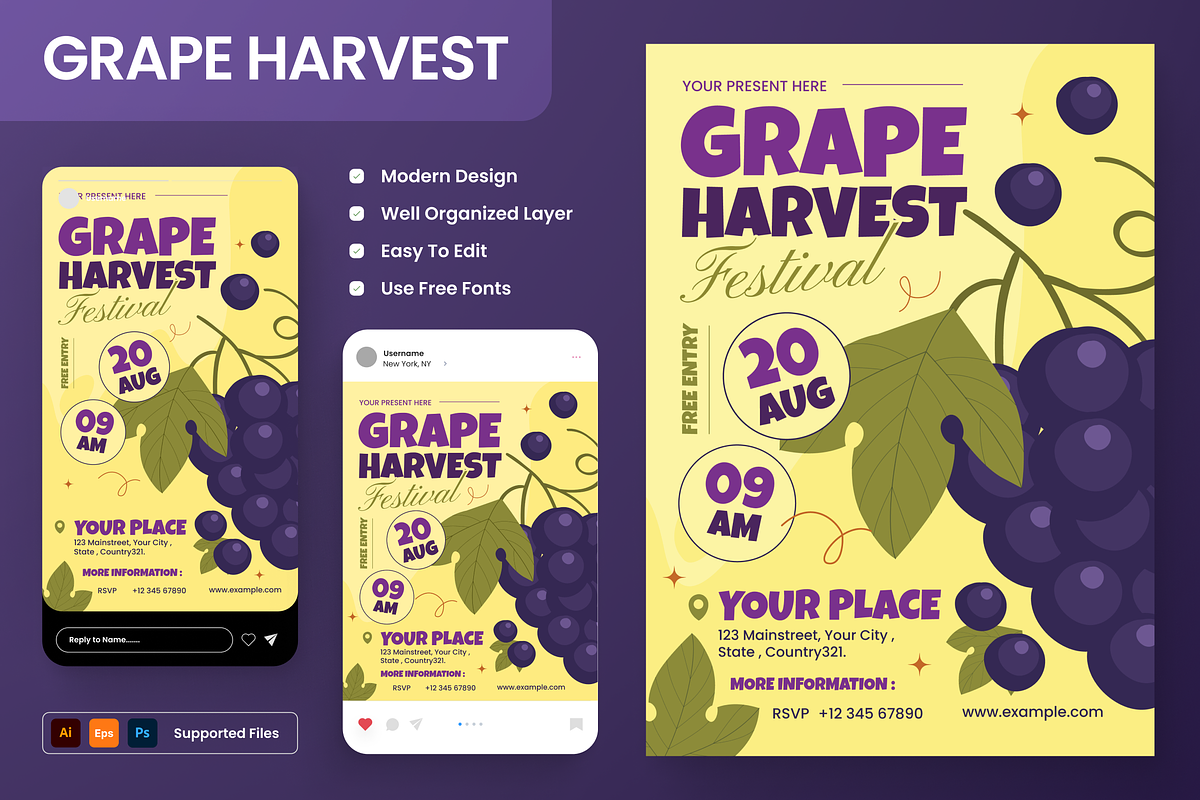 Grape Harvest Flyer Set, a Flyer Template by Annora Studio (Photo 1 of 6)
