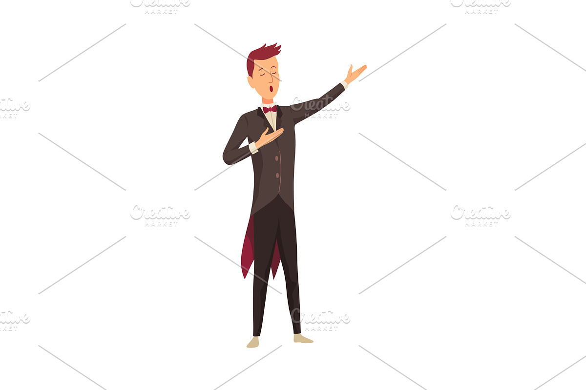 Opera singer in a tuxedo sings with, an Illustration by the8monkey