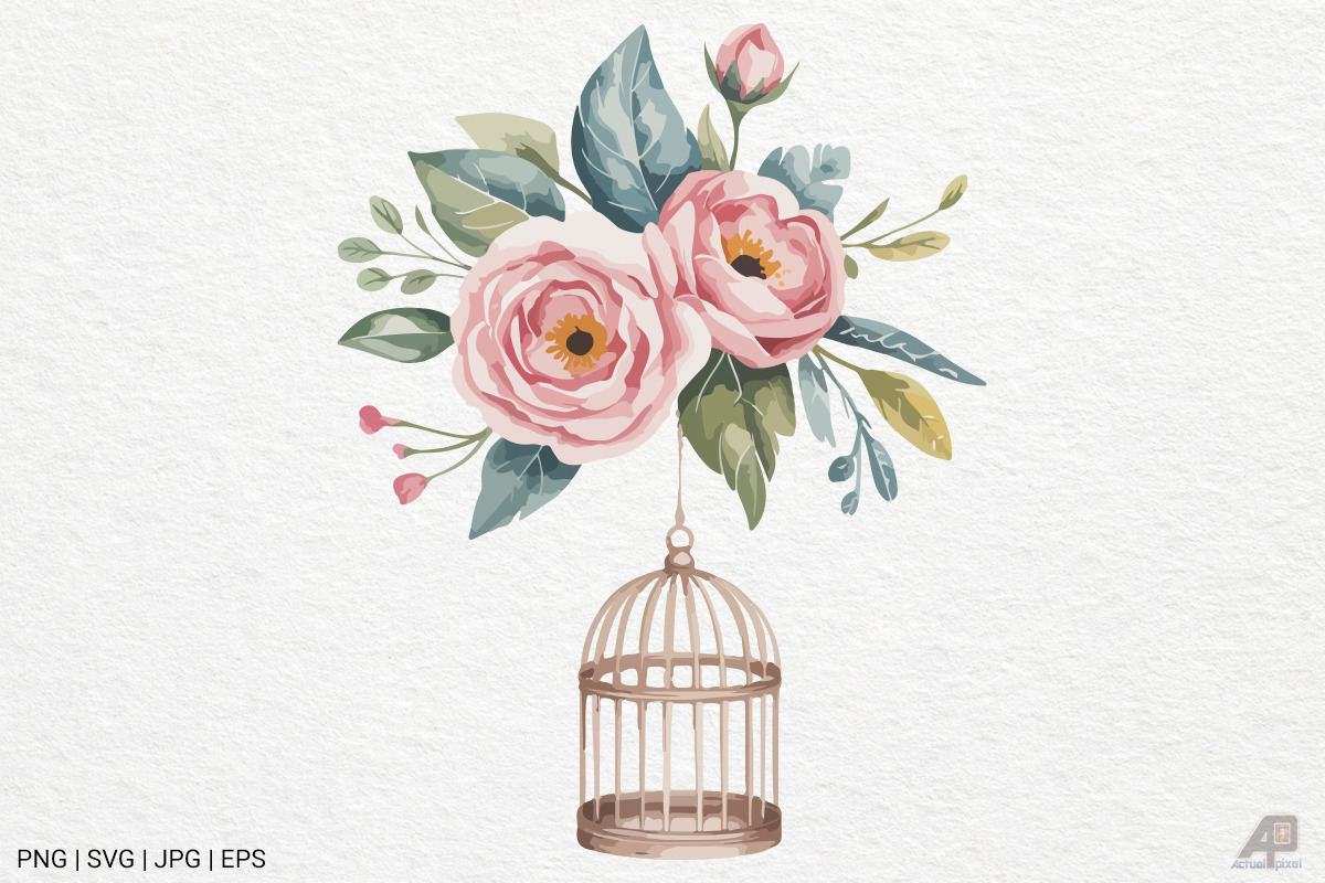 Vintage Floral Birdcage Bundle, an Illustration by Actual Pixel (Photo 7 of 12)