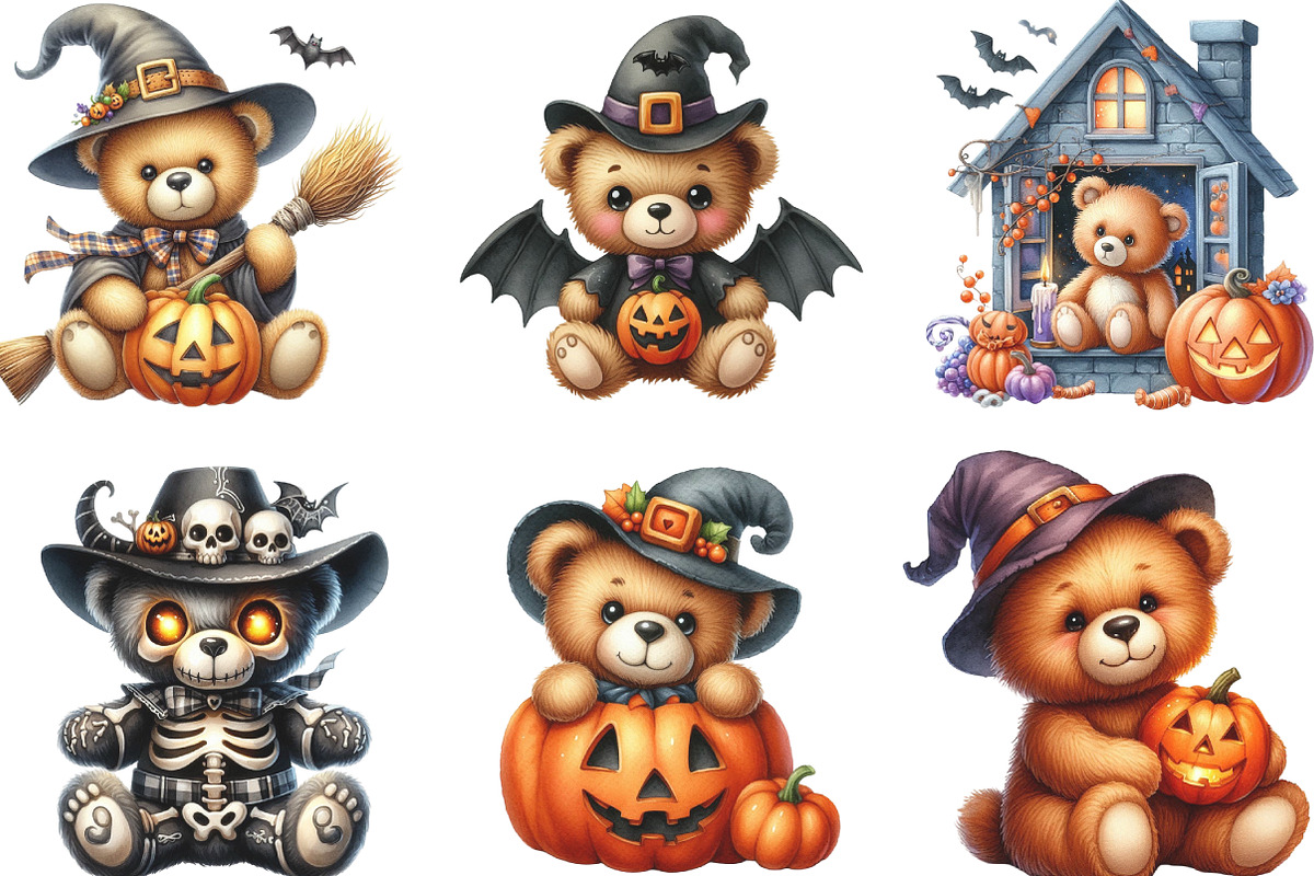 Halloween Teddy Bear Clipart, an Illustration by CraftArtStudio (Photo 3 of 6)