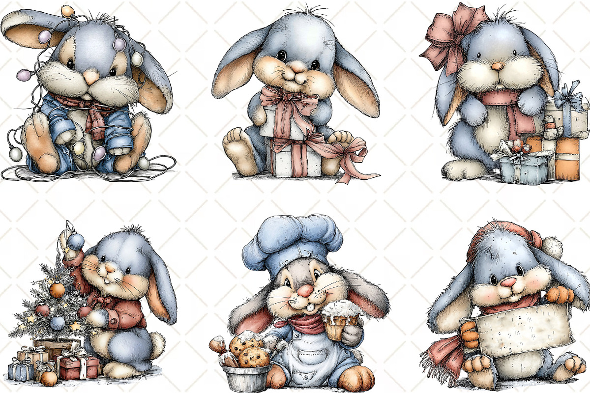 Whimsical Christmas Bunny Clipart, an Illustration by Black Bird Studio (Photo 3 of 6)