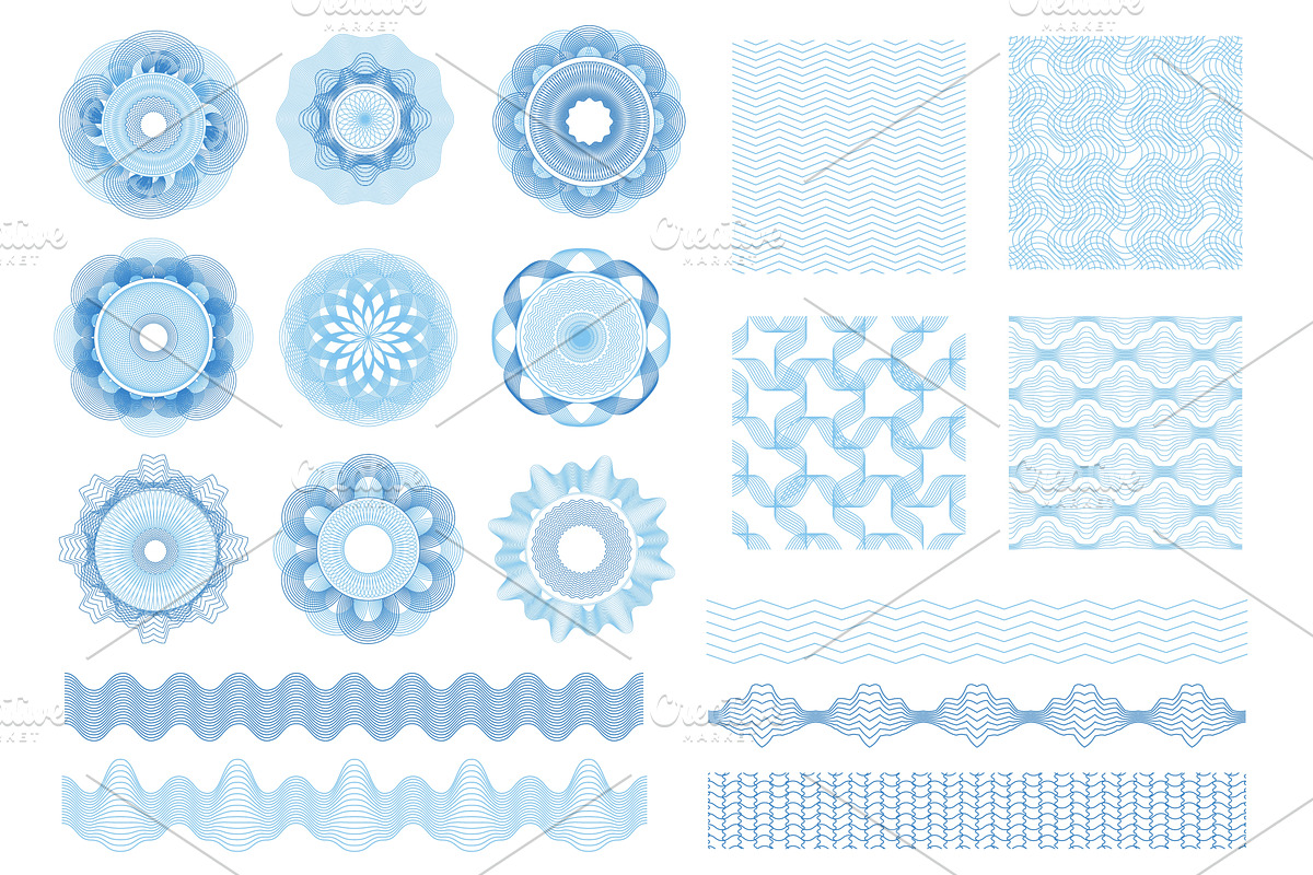 Guilloche rosettes, borders, a Finance Illustration by Frogella
