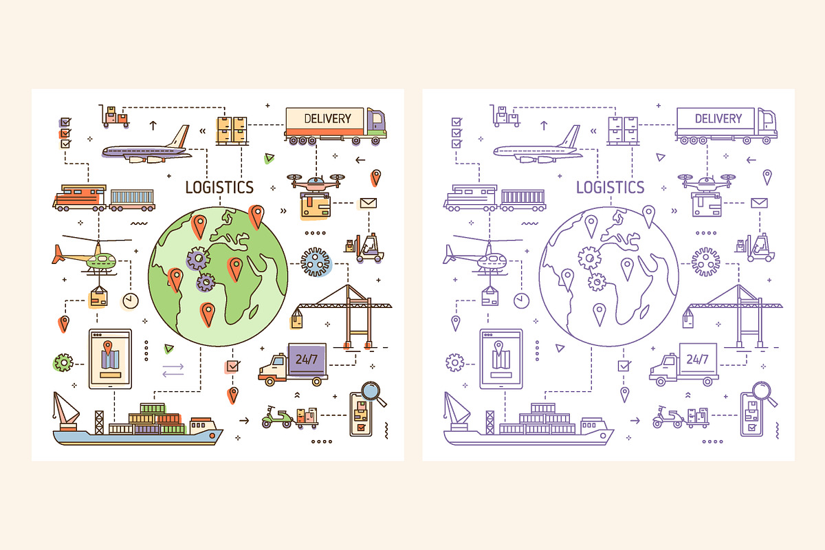 Logistics line art banners, a Transportation Illustration by Good Studio (Photo 4 of 4)