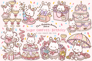 Confetti Bunny Birthday Clipart, an Animal Illustration by Blumensdiary