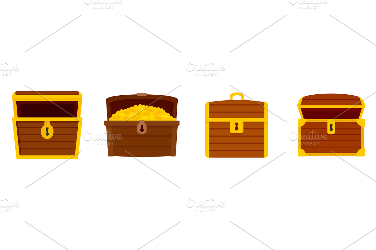 Dower chest icon set, flat style, an Object Illustration by Ylivdesign