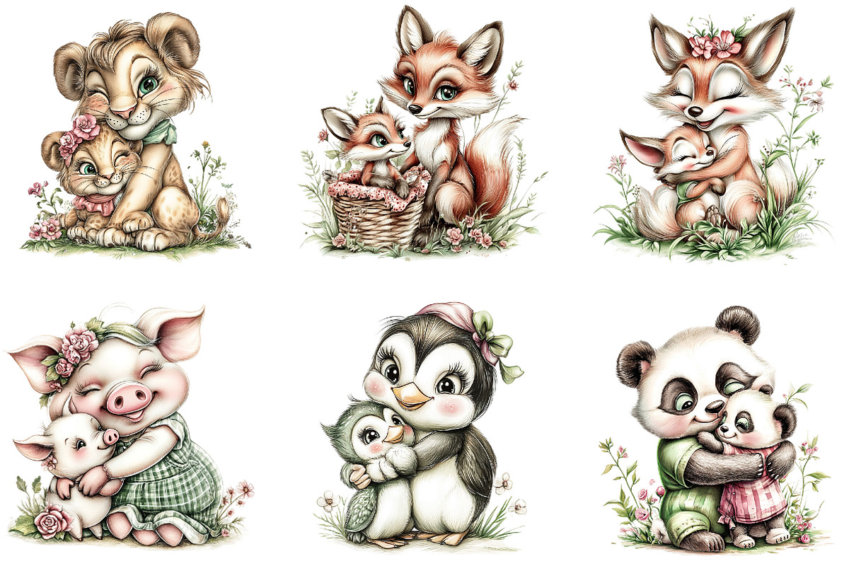 Mother's Day Animals Clipart, an Illustration by Designking (Photo 5 of 5)