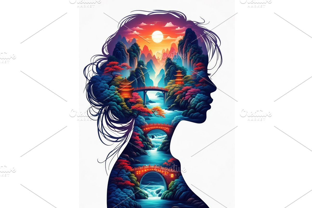 Silhouette of a woman with a vibrant, an Illustration by tilialucida