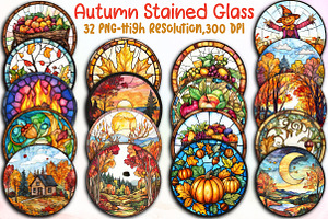 Watercolor Autumn Stained Glass Clip, an Illustration by Sublimation Artist
