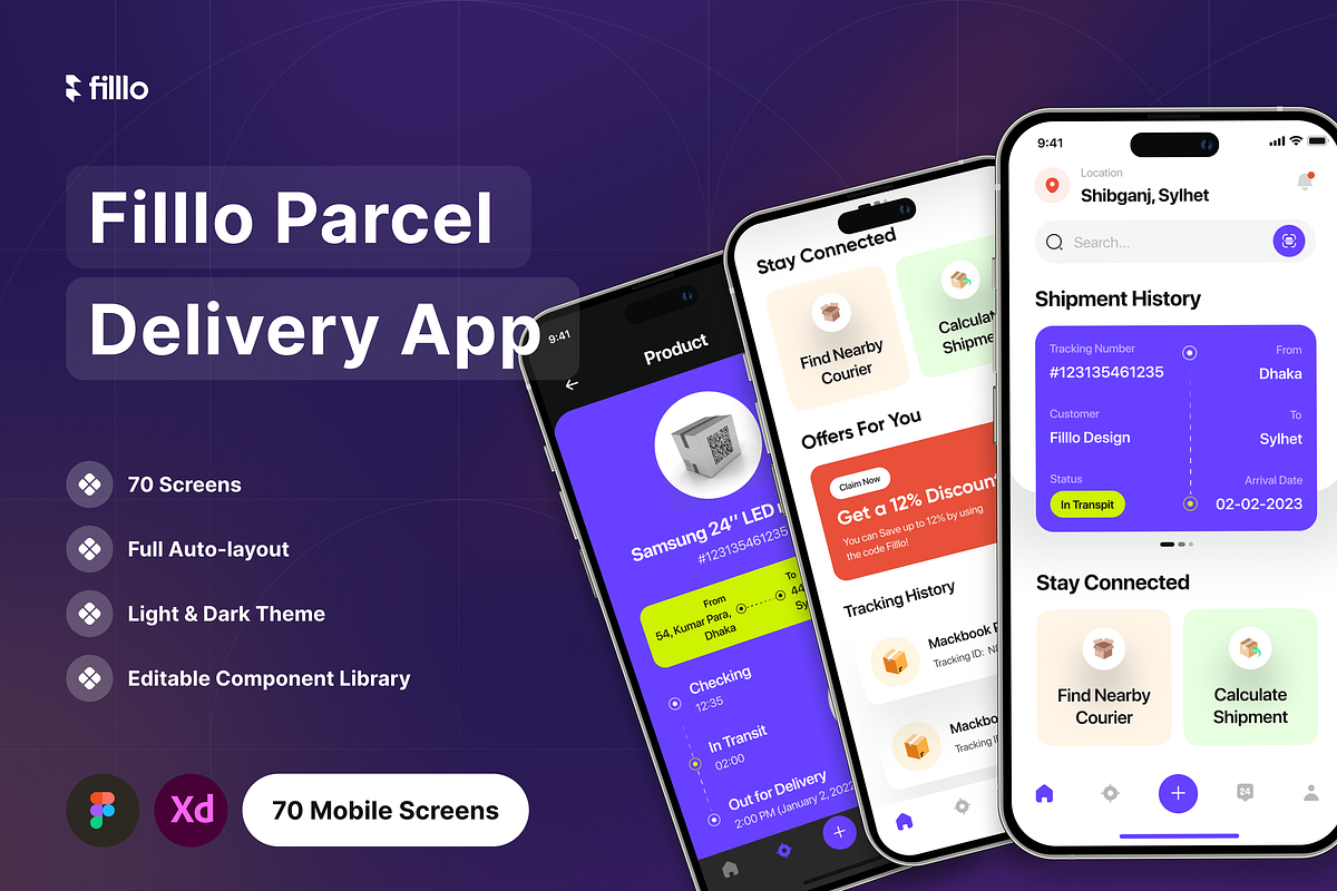 Filllo Parcel Delivery App UI Kit, an UI Kit Template by floxui (Photo 1 of 8)