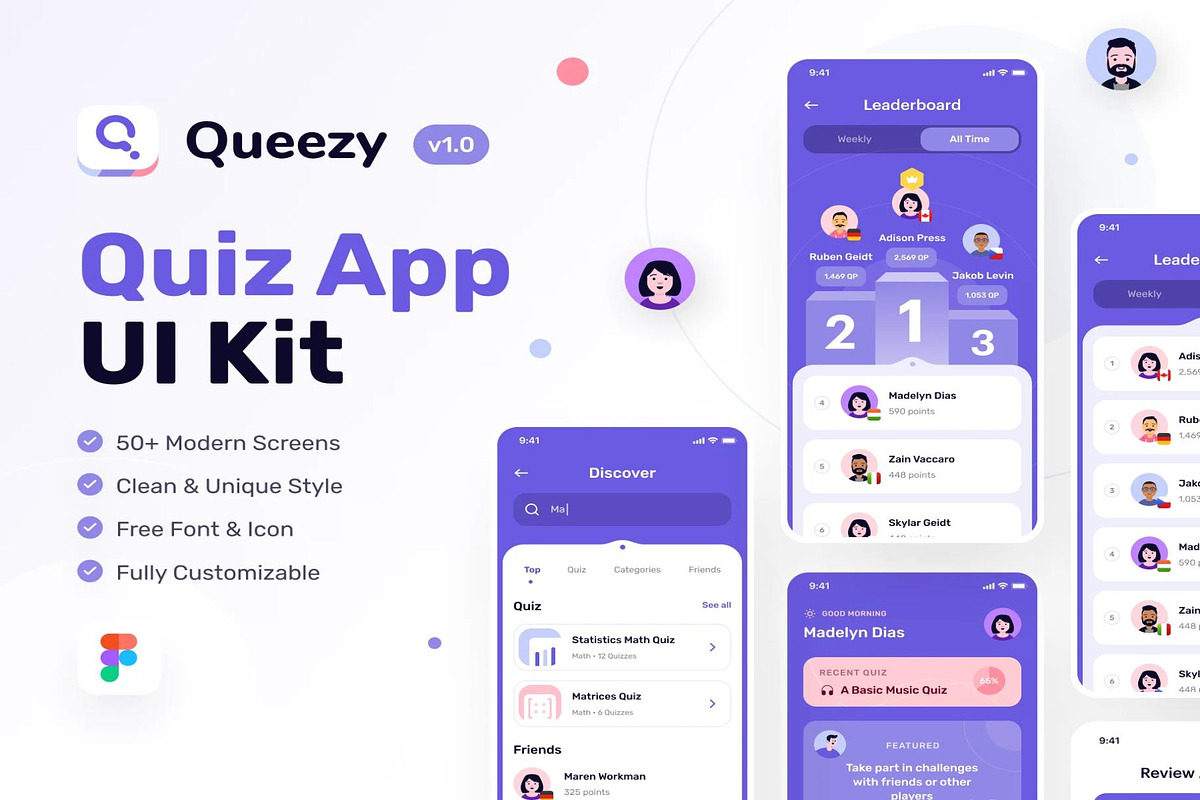 Queezy - Quiz App UI Kit, an UI Kit Template by Creative Perspective (Photo 1 of 8)
