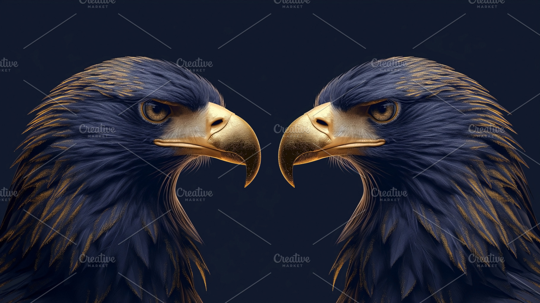 Two majestic eagles face each other, showcasing their fierce eyes and sharp bea, an Animal Photo by ImageMir