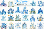 Blue Fairytale Castle Clipart, an Illustration by Watercolor design (Thumbnail 1 of 11)
