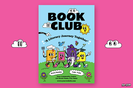 Retro Cartoon Book Club Flyer