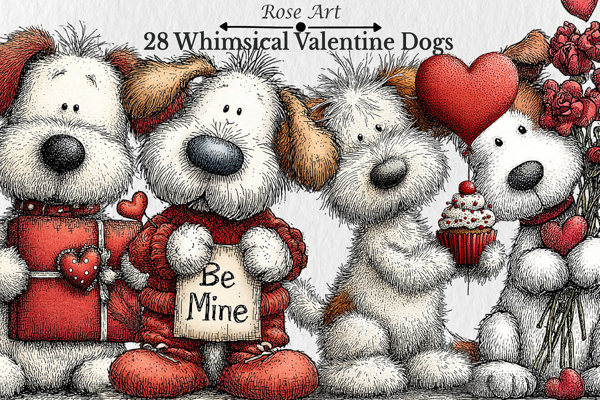 Whimsical Valentine Dogs Clipart, a Seasonal Illustration by Rose Art (Photo 1 of 6)