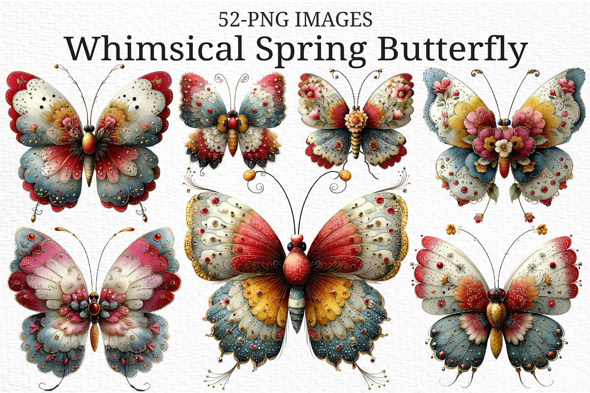 Whimsical Spring Butterfly Clipart, an Illustration by Craft Nest (Photo 1 of 11)