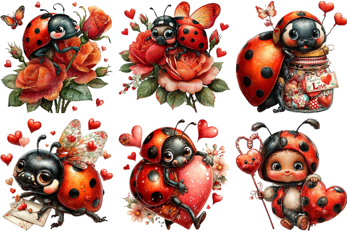 Cute Ladybug Valentine Clipart, an Illustration by DreamArtGraphic (Photo 5 of 5)