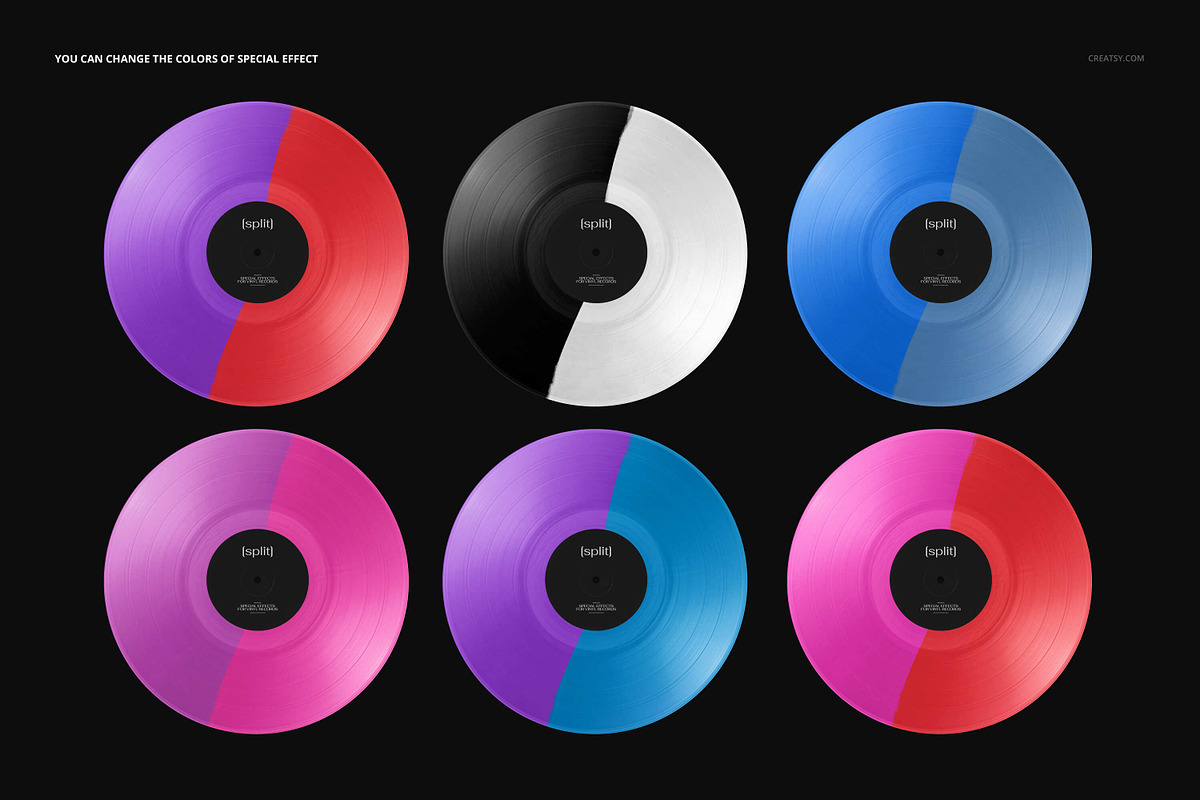 Split Vinyl Record & Cover Mockup v4, a Merchandise Mockup by creatsy5