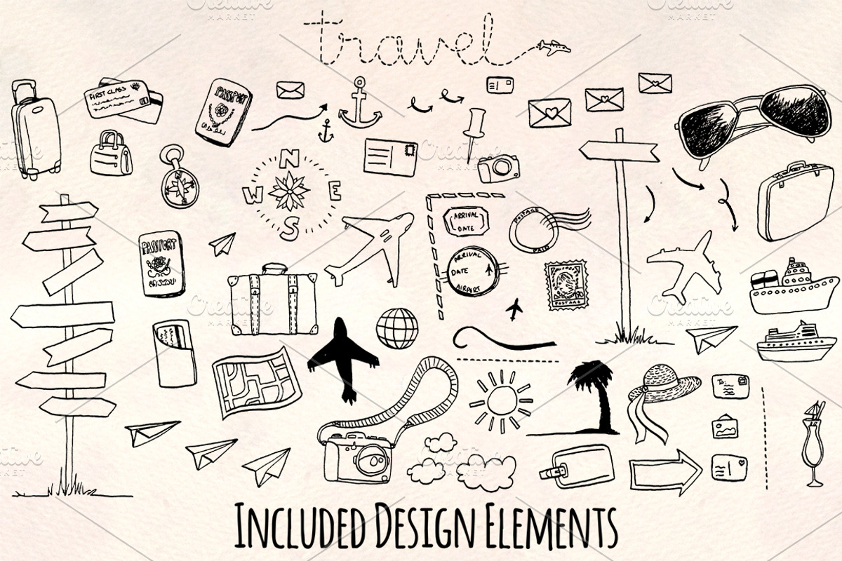 Travel Trip Holiday 60+ Vector Kit, a Transportation Illustration by Violet LeBeaux (Photo 1 of 4)