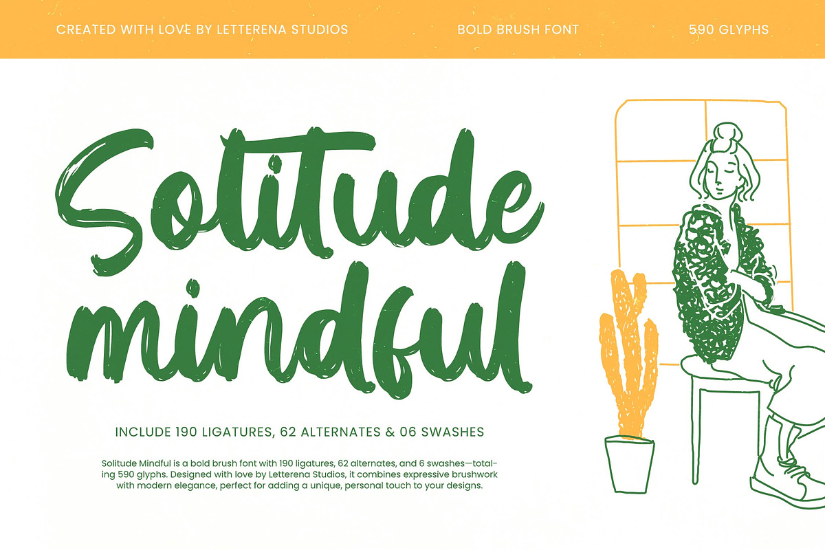 Solitude Mindful - Bold Brush Font, a Script Font by Letterena Studios Script (Photo 1 of 20)