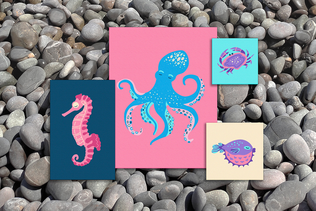 Sea Animals Marine Art Vector Set, an Animal Illustration by Neliakott ♥ (Photo 3 of 11)