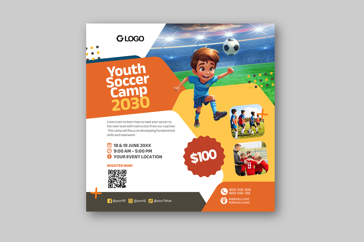 Canva Youth Soccer Camp Flyer, a Flyer Template by antyalias store (Photo 4 of 5)